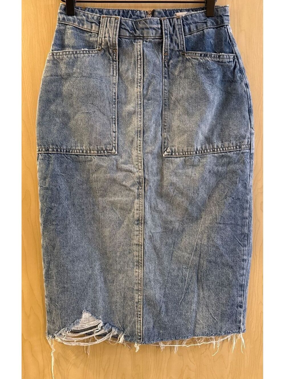 Free People Elisa Denim Pencil Skirt Distressed midi skirt light wash size 2